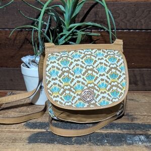 Relic Stylish Tan and Blue Patterned Crossbody Bag